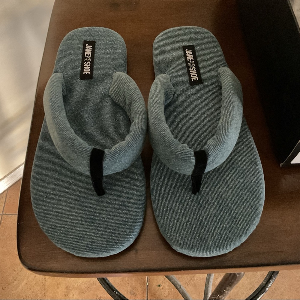 New Denim Flip Flops by Jane and the Shoe NIB